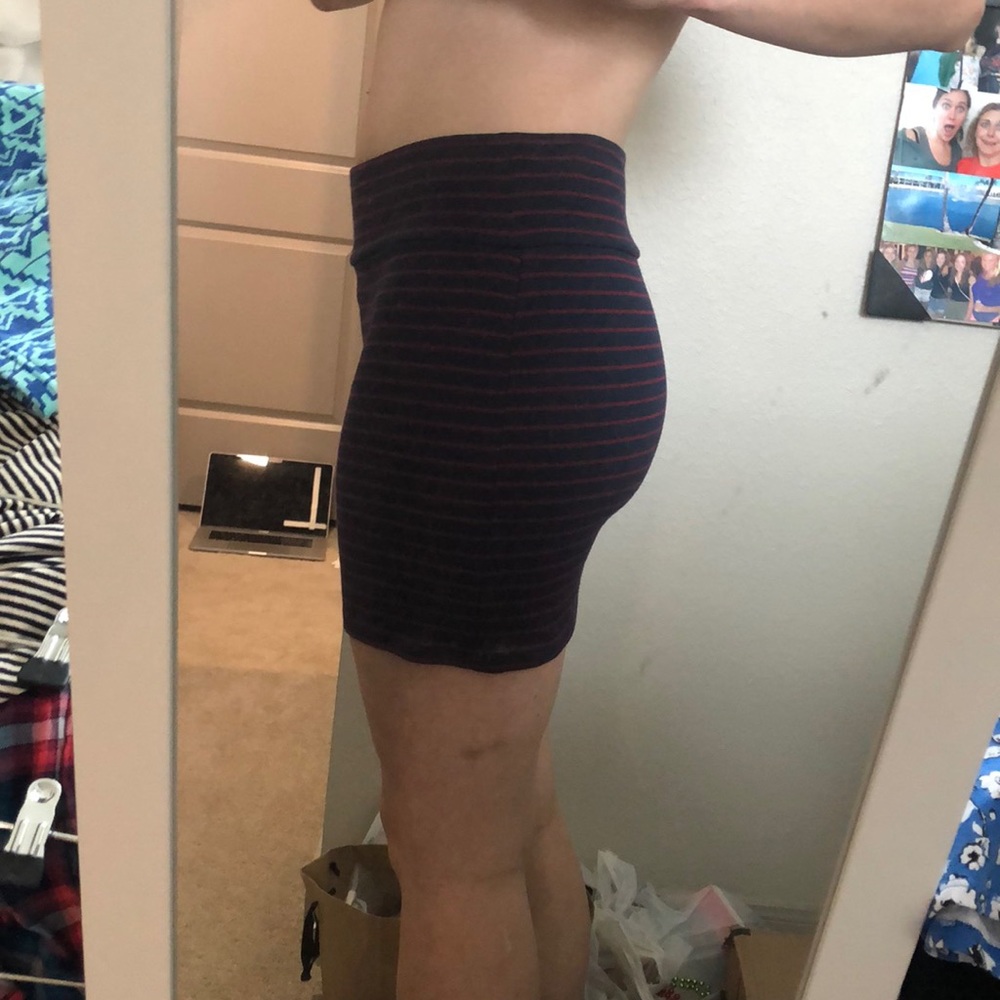 Navy with thin red stripe mini skirt